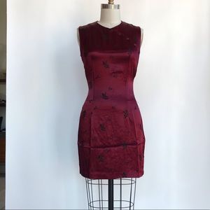 POSSESSED Burgundy Qipao inspired dress with black floral embroidery